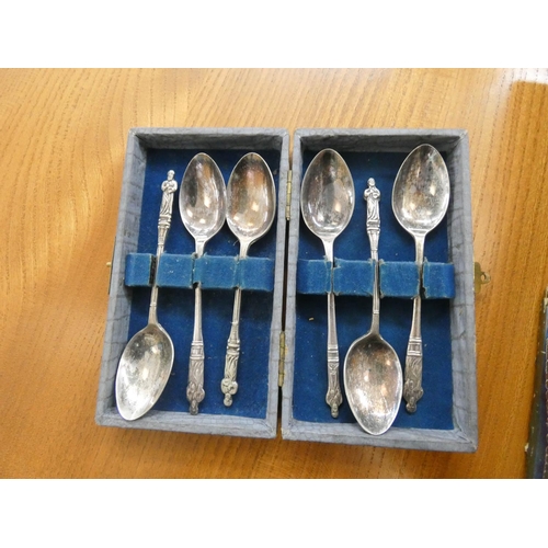 51 - A silver spoon, apostle spoons, trowel shape bookmark, old watches etc...