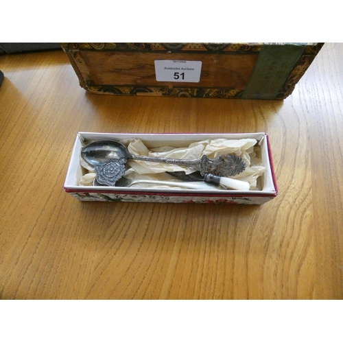 51 - A silver spoon, apostle spoons, trowel shape bookmark, old watches etc...