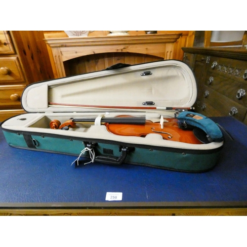 271 - Modern Chinese violin in bow in padded travelling case