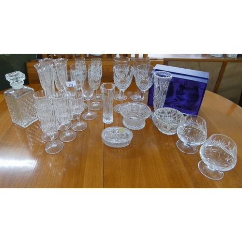 272 - Edinburgh and other cut glass drinking glasses, decanter, rose bowl etc