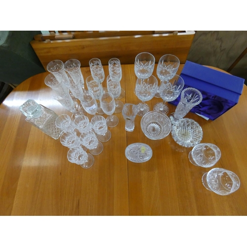 272 - Edinburgh and other cut glass drinking glasses, decanter, rose bowl etc