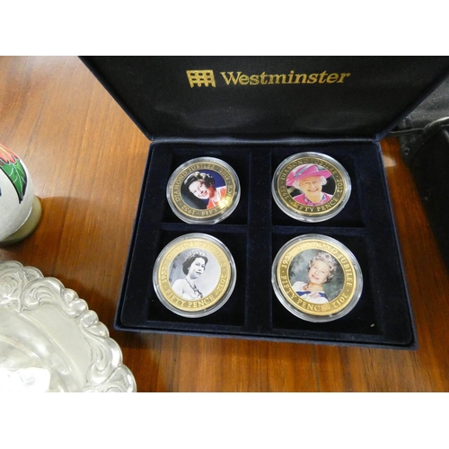 275 - Silver plated ware, cameras, commemorative coins, glass paper weights etc