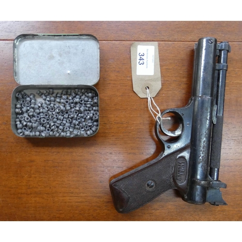 343 - A Webley 177 air pistol with small tin of Webley pellets