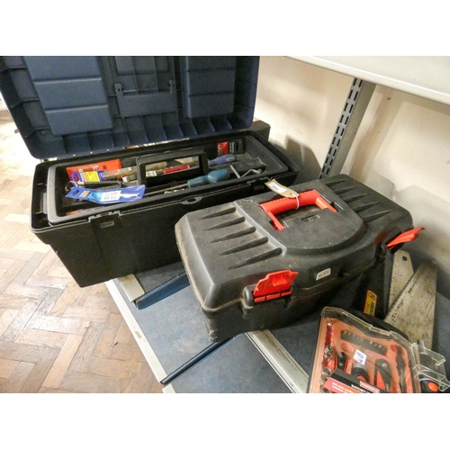 380 - Two tool boxes with contents and a saws etc