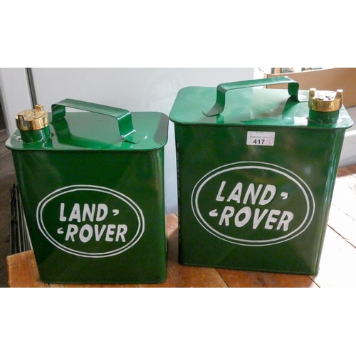 417 - Two green Land Rover lidded petrol can style storage canisters