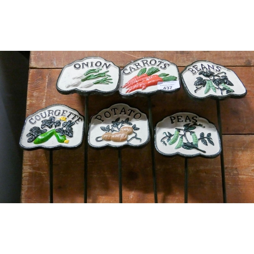 437 - A set of six painted iron vegetable signs