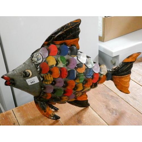 441 - A recycled painted tin model of a fish