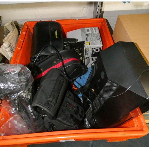 390 - A box of cameras, DVD player etc