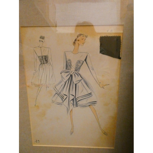 508 - A pair of vintage original fashion sketches by Andrea Borghi Bologna depicting wedding dresses with ... 