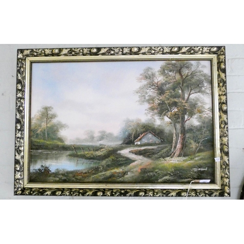 197 - A framed oil painting of a country scene