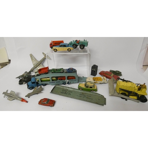 217 - A Dinky toy Pulmore Car Transporter 982with ramp and various other Dinky toys, in played with condit... 