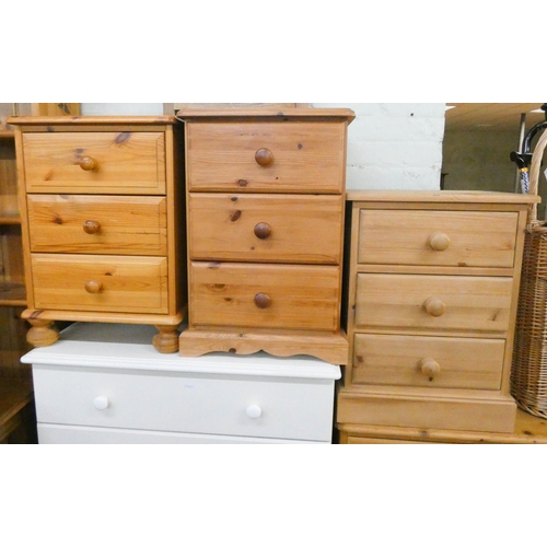 183 - Three various pine three drawer bedside chests