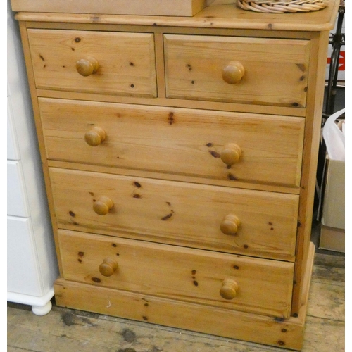 189 - A Victorian style pine chest of three long and two short drawers with bun handles, 2'6 wide