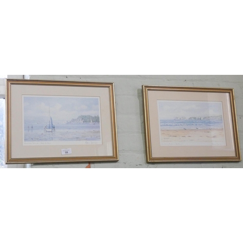 59 - A pair of gilt framed coloured prints: Brownsea Island and Old Harry Rocks by Robin Davidson