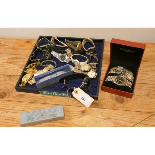 204 - A collection of ladies and gent's assorted dress watches and an old Dinky toy