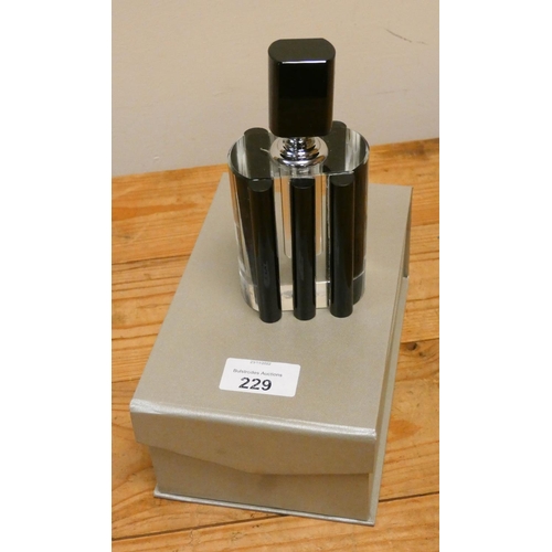 229 - A black and clear glass Art Deco style scent bottle with box