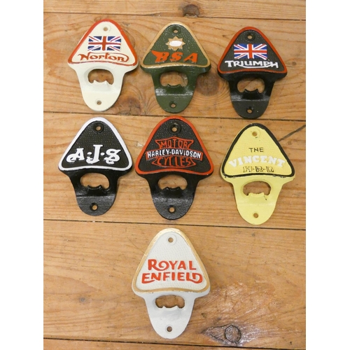 236 - A collection of motorcycle interest cast iron bottle openers