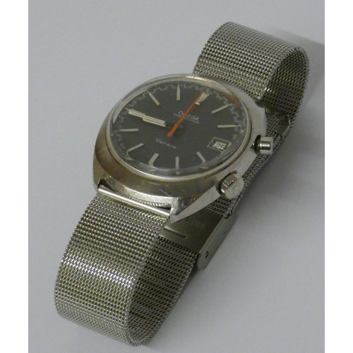 628 - A vintage Omega Chronostop Geneve wrist watch. The watch having a grey face with baton markers to th... 
