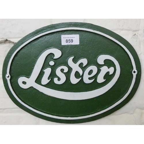 828 - A cast iron Lister wall hanging sign