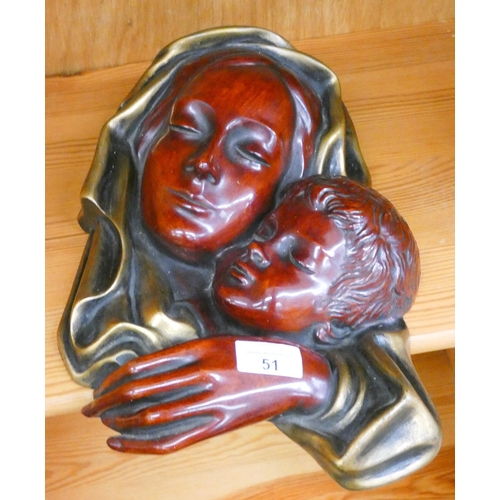 15 - An Art Deco style wall hanging face mask of mother and child made by Achatit from Germany