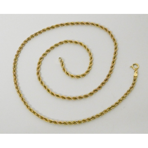 646 - 9ct yellow gold rope twist chain necklace, weighing 4.6gms