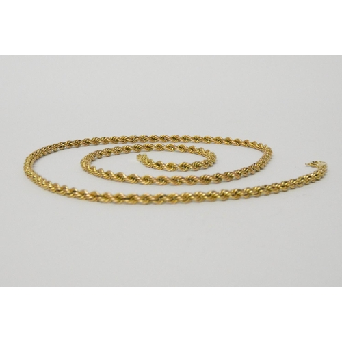 646 - 9ct yellow gold rope twist chain necklace, weighing 4.6gms