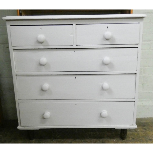89 - A Victorian painted pine chest of two short and three long drawers