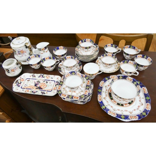 107 - Late Victorian Johnsons Blue gilt and floral decorated china tea set and a Mason's sandwich tray