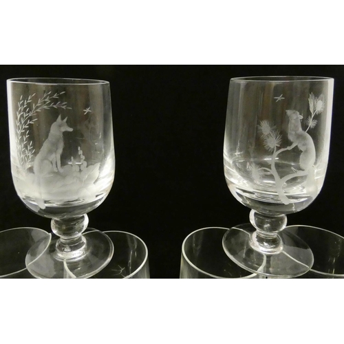 515 - Caithness glass - a set of six woodland animals engraved glasses by Ann Robertson, limited edition n... 