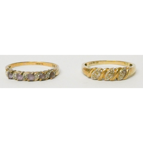 671 - 9ct gold diamond eternity style half hoop ring Size U and an amethyst and diamond half hoop ring, Si... 