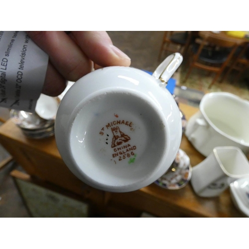 107 - Late Victorian Johnsons Blue gilt and floral decorated china tea set and a Mason's sandwich tray