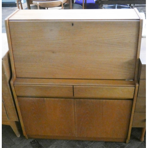 109 - A Remploy teak bureau with drawers and cupboards under, 3' wide