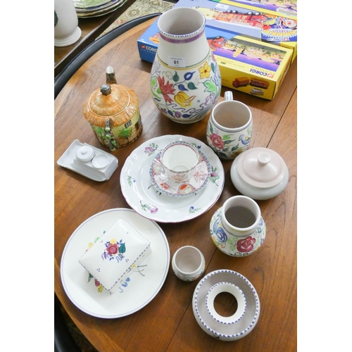 61 - Poole Pottery traditional floral decorated wares, cottage teapot, Commemorative cup and saucer etc