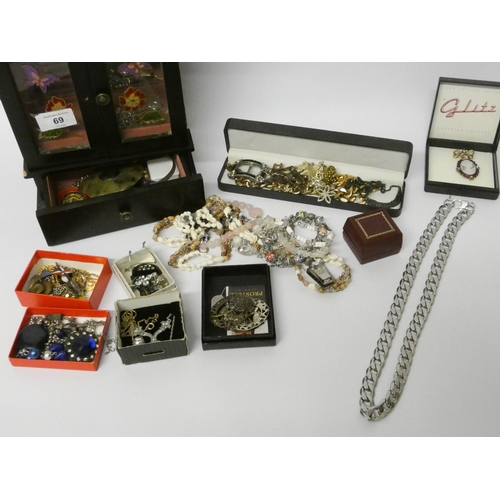 69 - Jewellery cabinet and a selection of costume jewellery etc