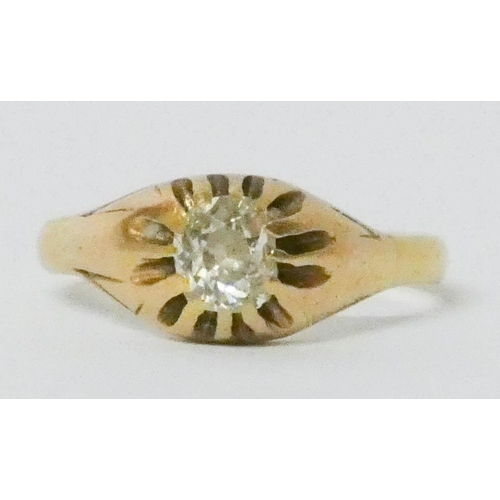 680 - 18ct yellow gold antique diamond signet ring, set with an old cut oval diamond in a claw setting, sh... 