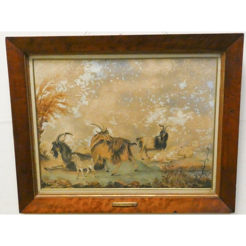 269 - After Birkett Foster - a Victorian watercolour of goats in a  maple frame, 12