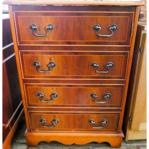 117 - A reproduction yew wood chest of drawers style HiFi cabinet