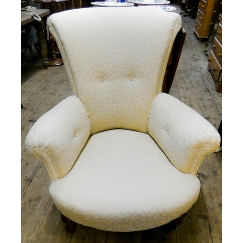 153 - A late Victorian style small cream upholstered easy chair