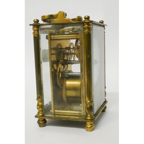 535 - A small French gilt brass carriage clock, white circular enamel dial signed Cooke & Kelvey, Calcutta