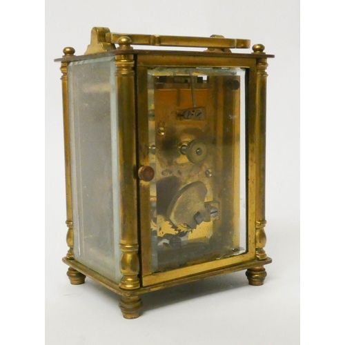 535 - A small French gilt brass carriage clock, white circular enamel dial signed Cooke & Kelvey, Calcutta