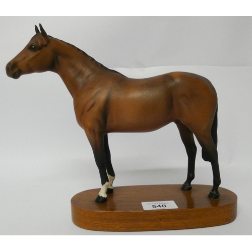 540 - Beswick figure of a bay Thoroughbred horse on oval wooden plinth