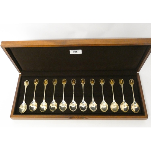 585 - A cased set of 12 RSPB silver and silver gilt spoons, gross weight 10.5 troy ounces