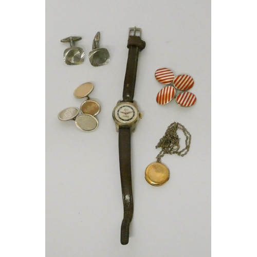 684 - Vintage Basis wristwatch, three pairs of silver cufflinks and a rolled gold locket
