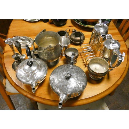 194 - Silver plated teapots, ice bucket and other plated wares