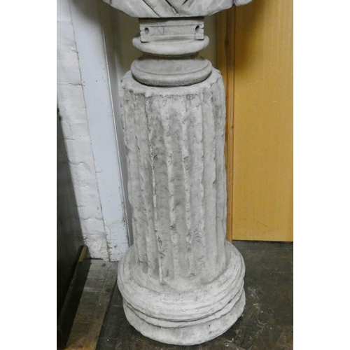 257 - A very large garden ornament - bust of Julius Caesar on a column base, standing approx 6' tall