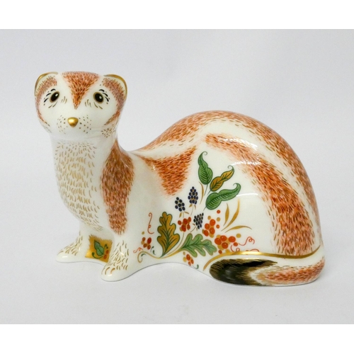 546 - A Royal Crown Derby paperweight, a stoat with gold stopper
