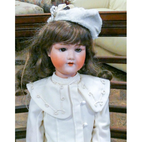 754 - Armand Marseille German bisque head doll, head numbered 390 A 9M, jointed composition body,  long br... 