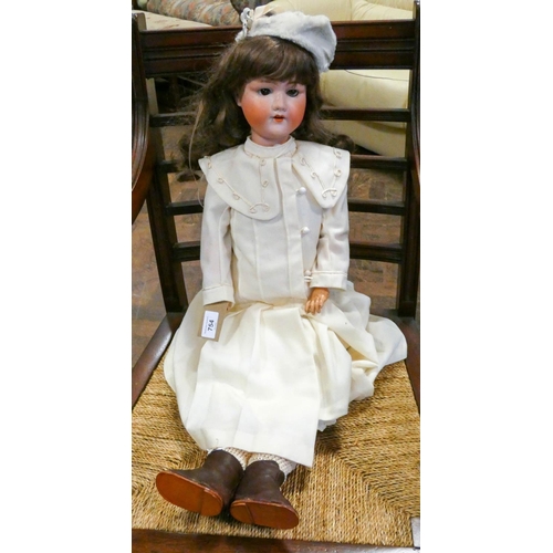 754 - Armand Marseille German bisque head doll, head numbered 390 A 9M, jointed composition body,  long br... 