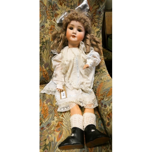 779 - Large German bisque head doll, head numbered 914 12 SPBH Germany, with sleeping brown eyes, open mou... 