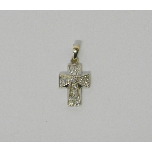 685 - Modern 18ct white gold pave diamond set cross pendant, 2.8 cms long including suspension loop, hallm... 